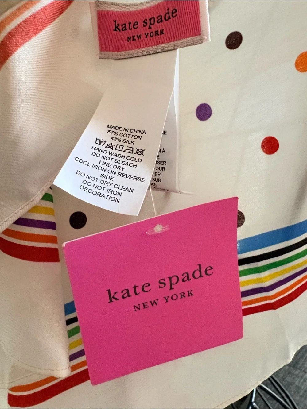 NWT Kate Spade Colorful Polka Dot Cotton/Silk Blend Square Scarf 20 x 20